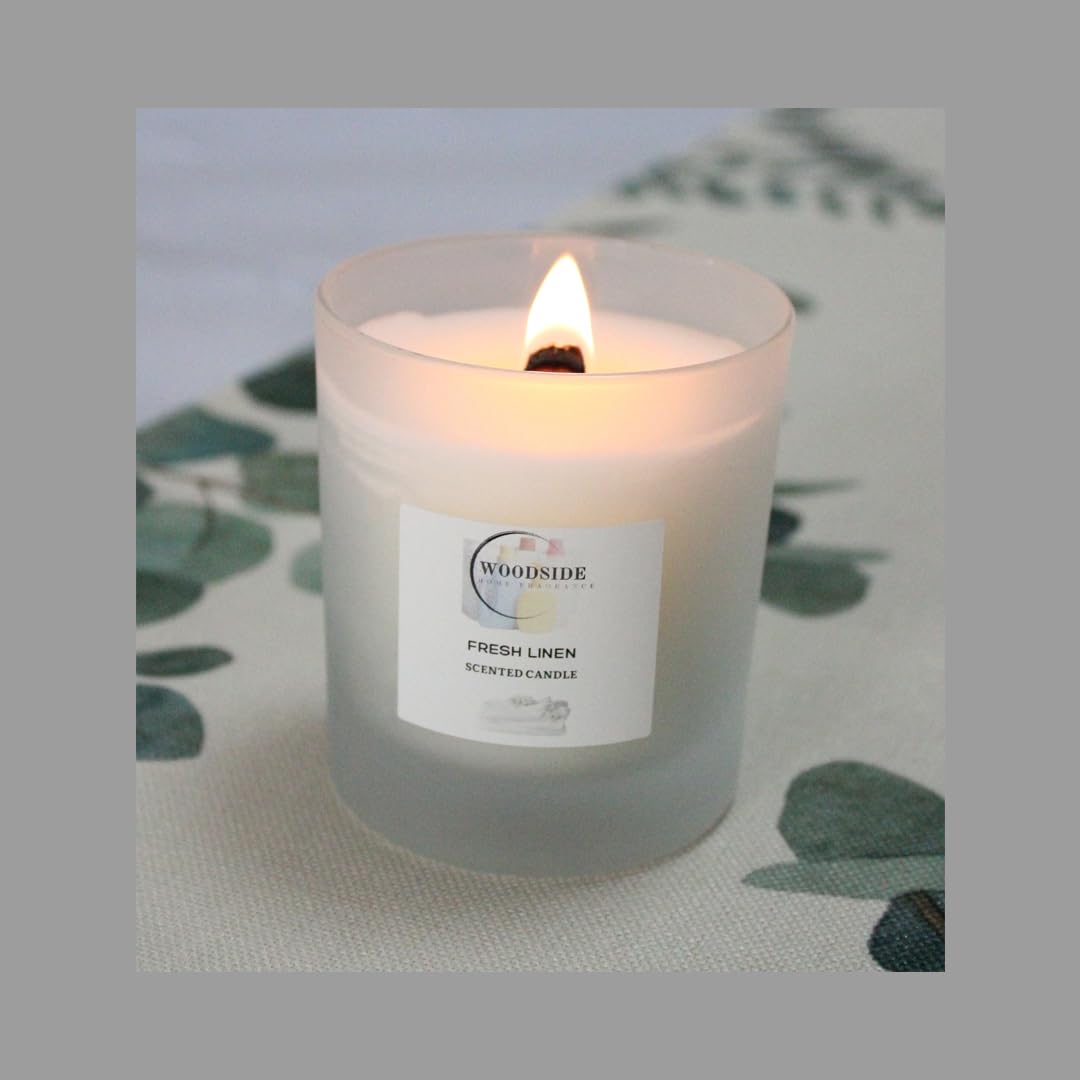 Woodside Home Fragrance Wooden Wick Glass Scented Candle - Fresh Linen