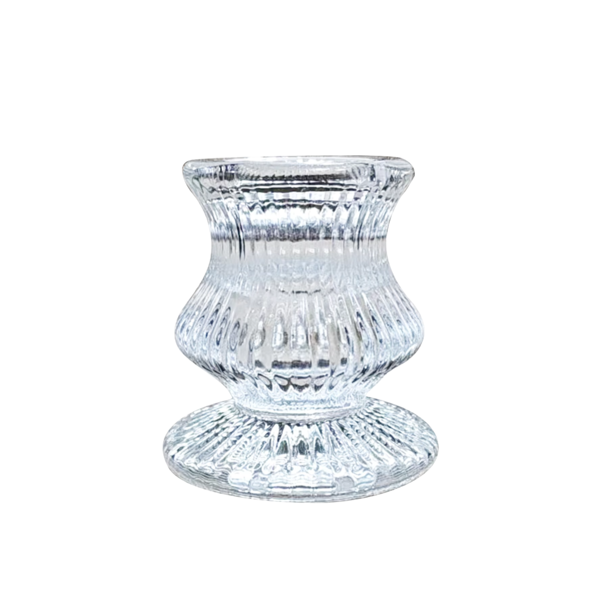 Clear Glass Candlestick Holder 6cm - Ribbed Design