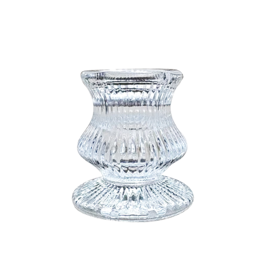 Clear Glass Candlestick Holder 6cm - Ribbed Design