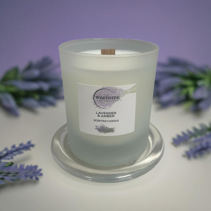 Woodside Home Fragrance Wooden Wick Glass Scented Candle - Lavender & Amber