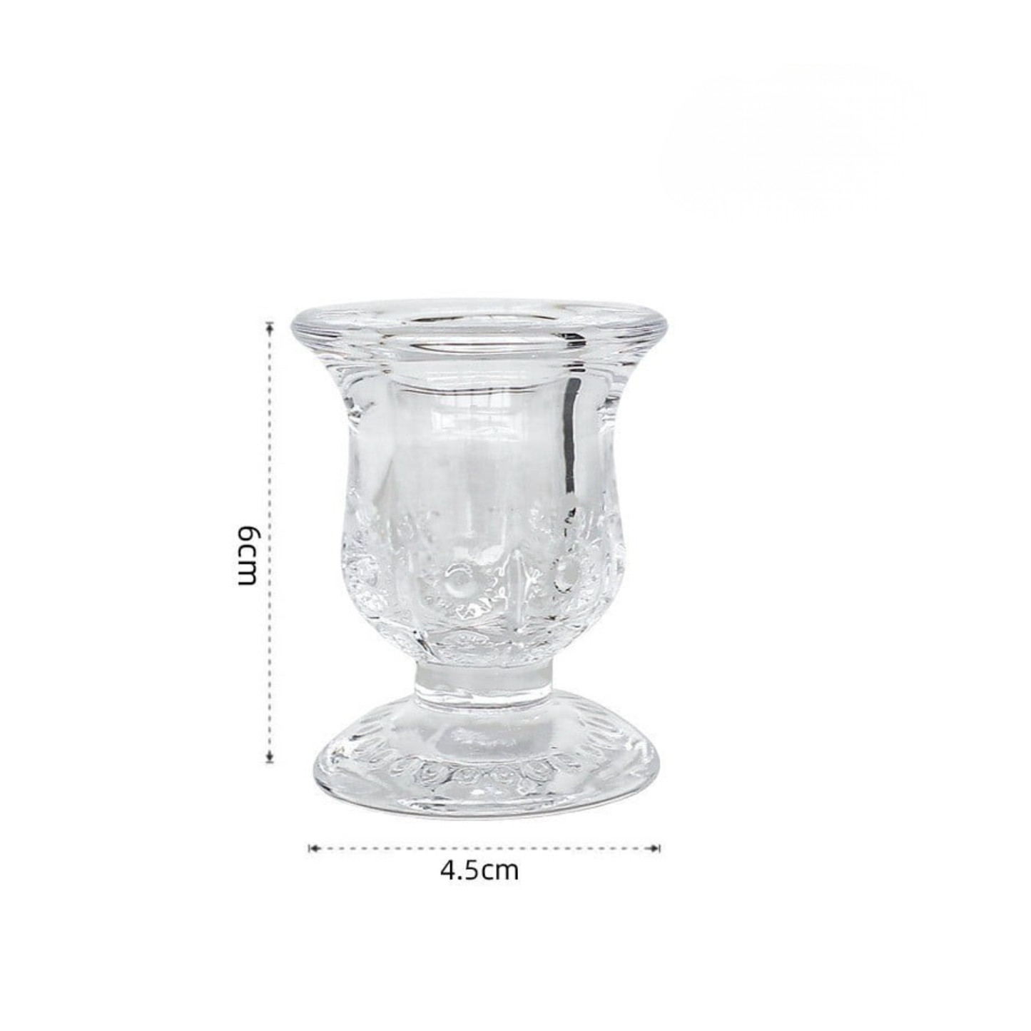 Clear Glass Candlestick Holder 6cm - Flower Design