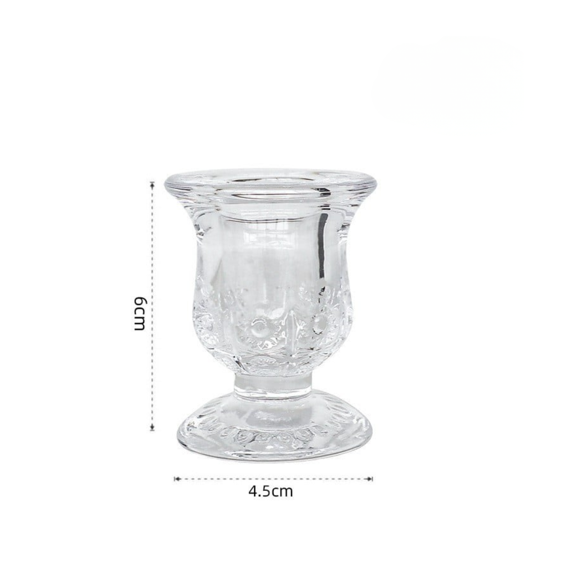 Clear Glass Candlestick Holder 6cm - Flower Design