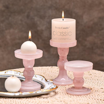 Pink Glass Pillar Candle Holder - Various Sizes