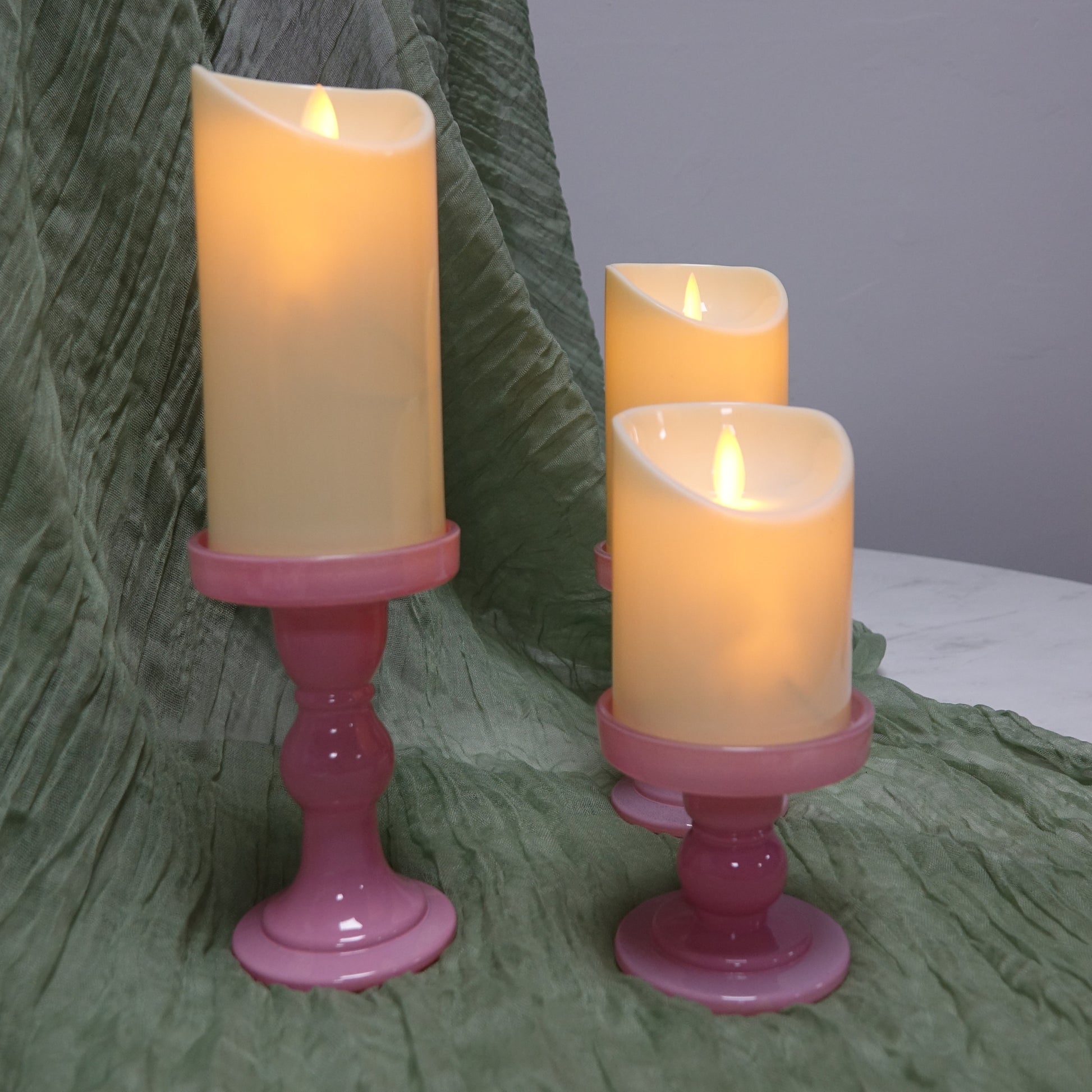 Pink Glass Pillar Candle Holder - Various Sizes