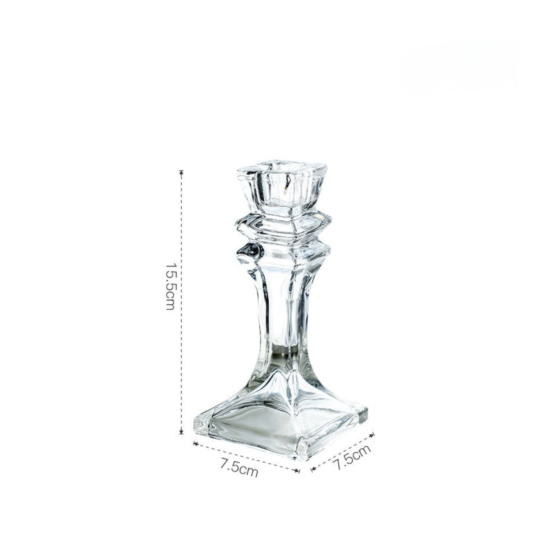 Glass Dinner Candle Holder - Square Base Design (15.5cm)