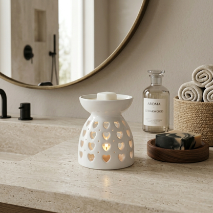 White Ceramic Wax Burner - Love Hearts Design