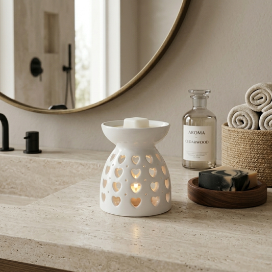 White Ceramic Wax Burner - Love Hearts Design
