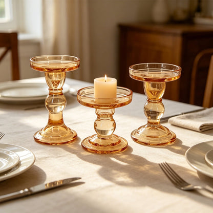 Gold Glass Pillar Candle Holder - Gold