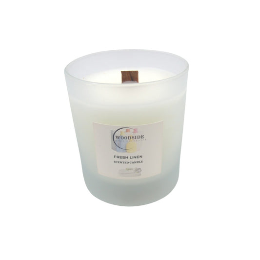Woodside Home Fragrance Wooden Wick Glass Scented Candle - Fresh Linen