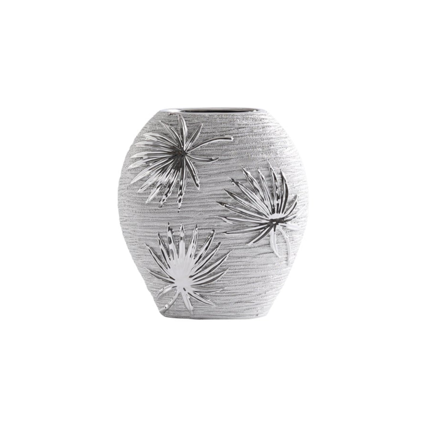 Modern Silver Vase with Silver Leaf Pattern H20cm