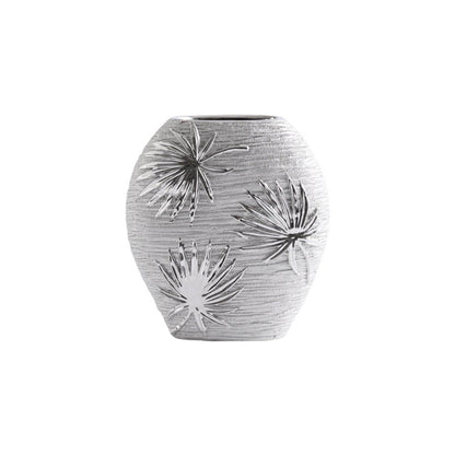 Modern Silver Vase with Silver Leaf Pattern H20cm