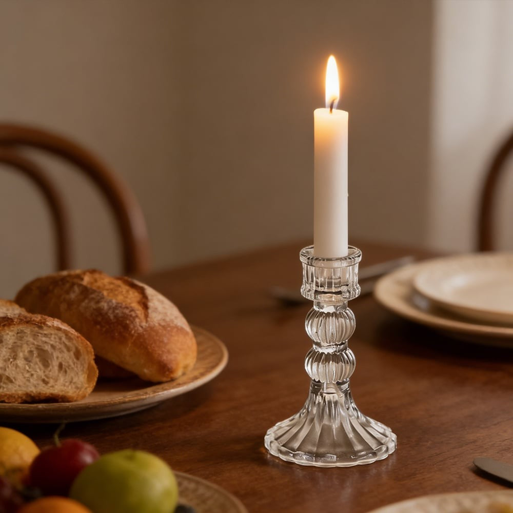 Glass Dinner Candle Holder Ribbed Design - Various Sizes	