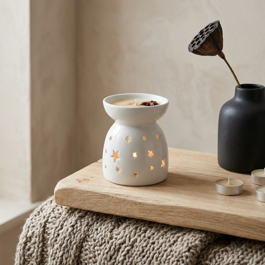 White Ceramic Wax Burner - Stars Design