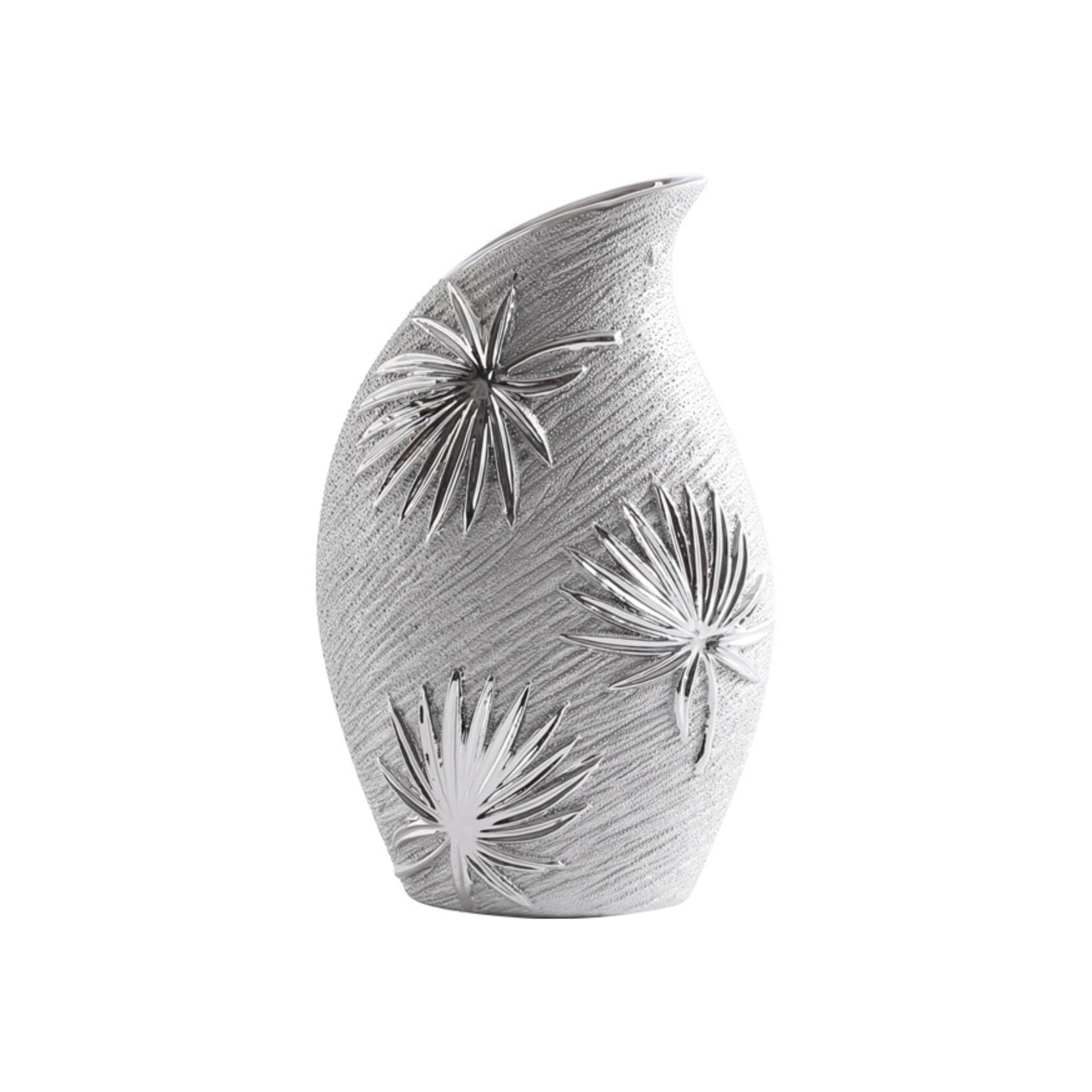Modern Silver Vase with Decorative Leaf Pattern H25.3cm