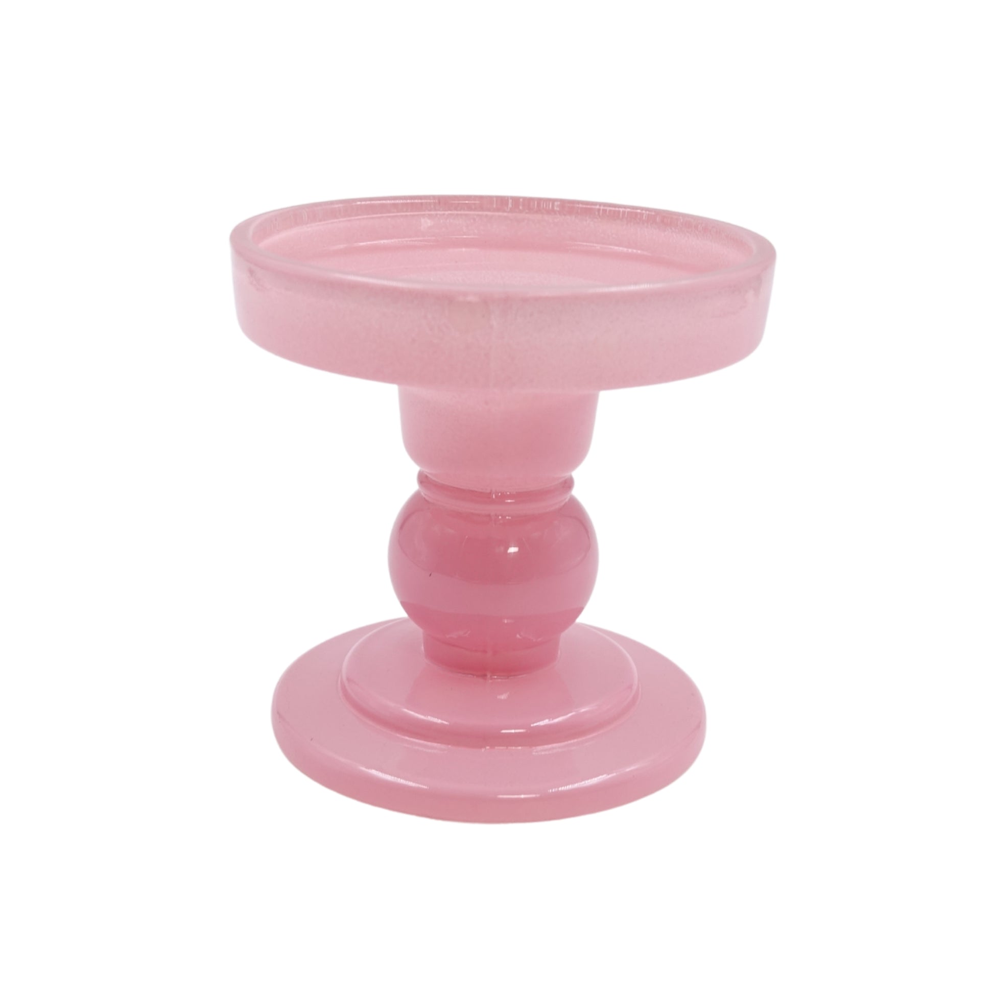 Pink Glass Pillar Candle Holder - Small