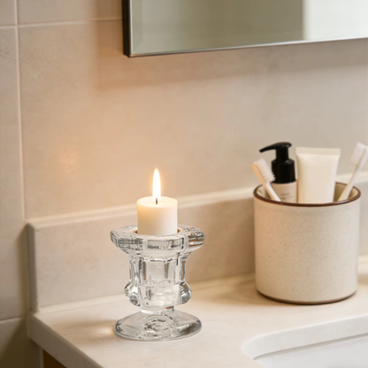 Clear Glass Candlestick Holder 5.8cm - Hexagon Design
