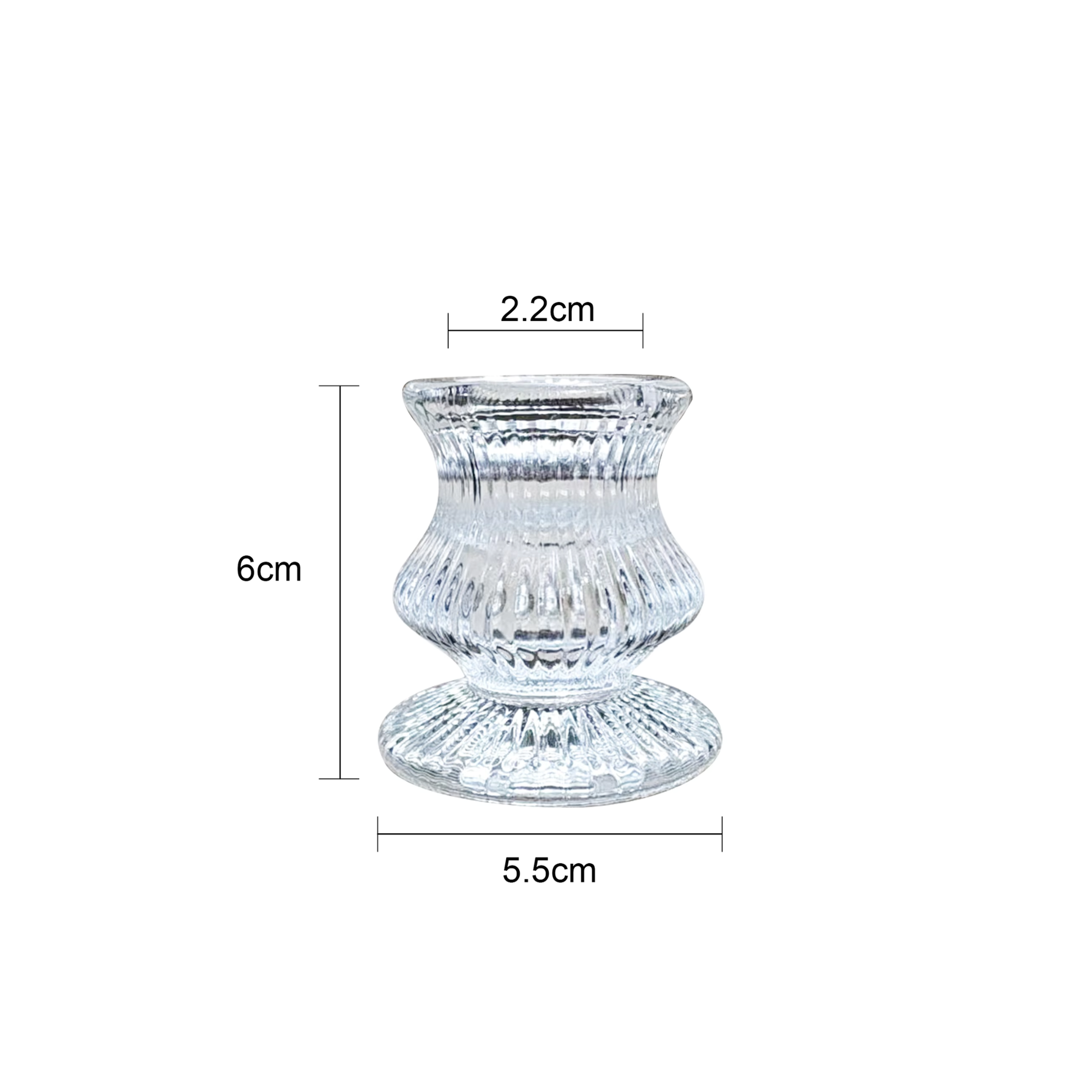 Clear Glass Candlestick Holder 6cm - Ribbed Design