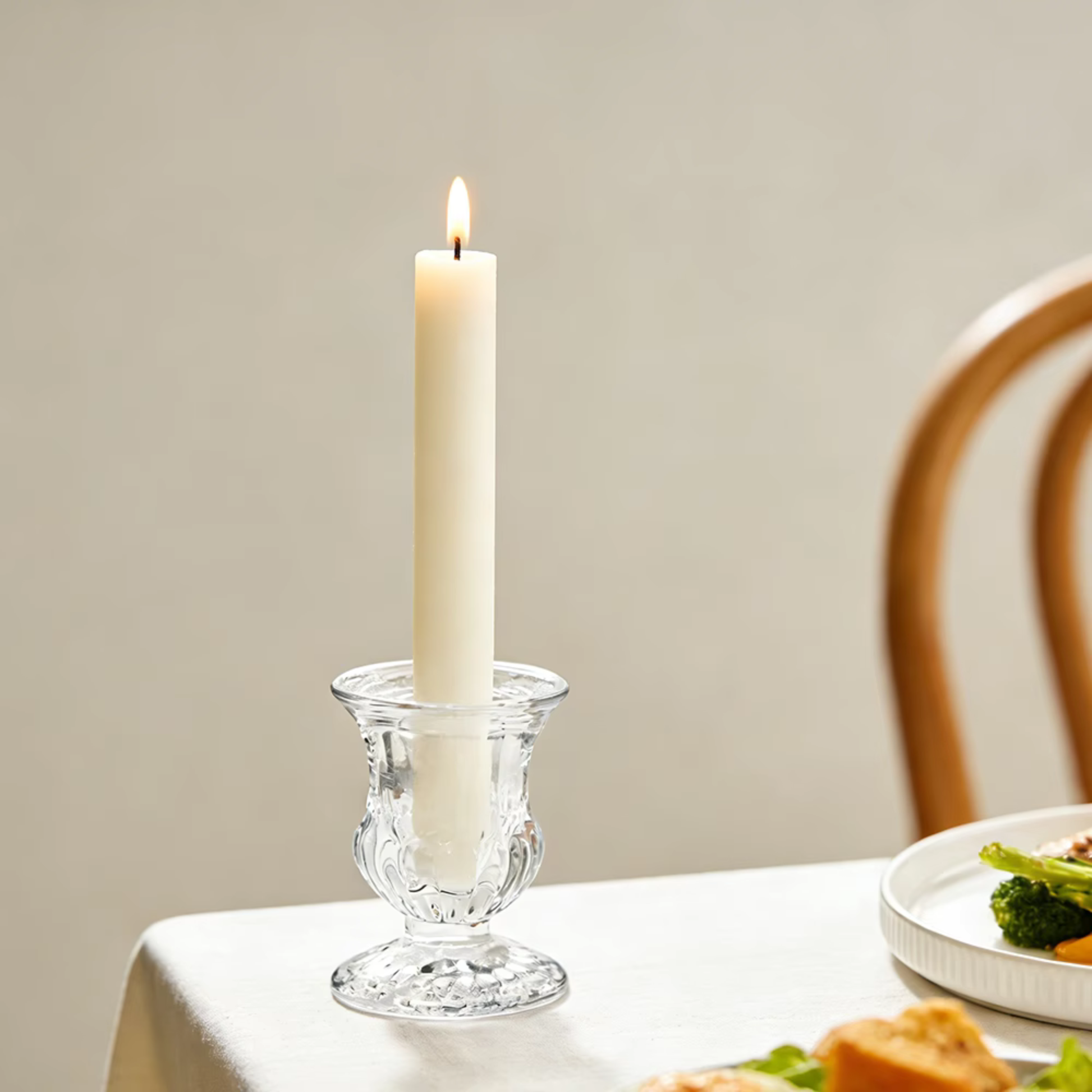Clear Glass Candlestick Holder 6.8cm - Petal Design