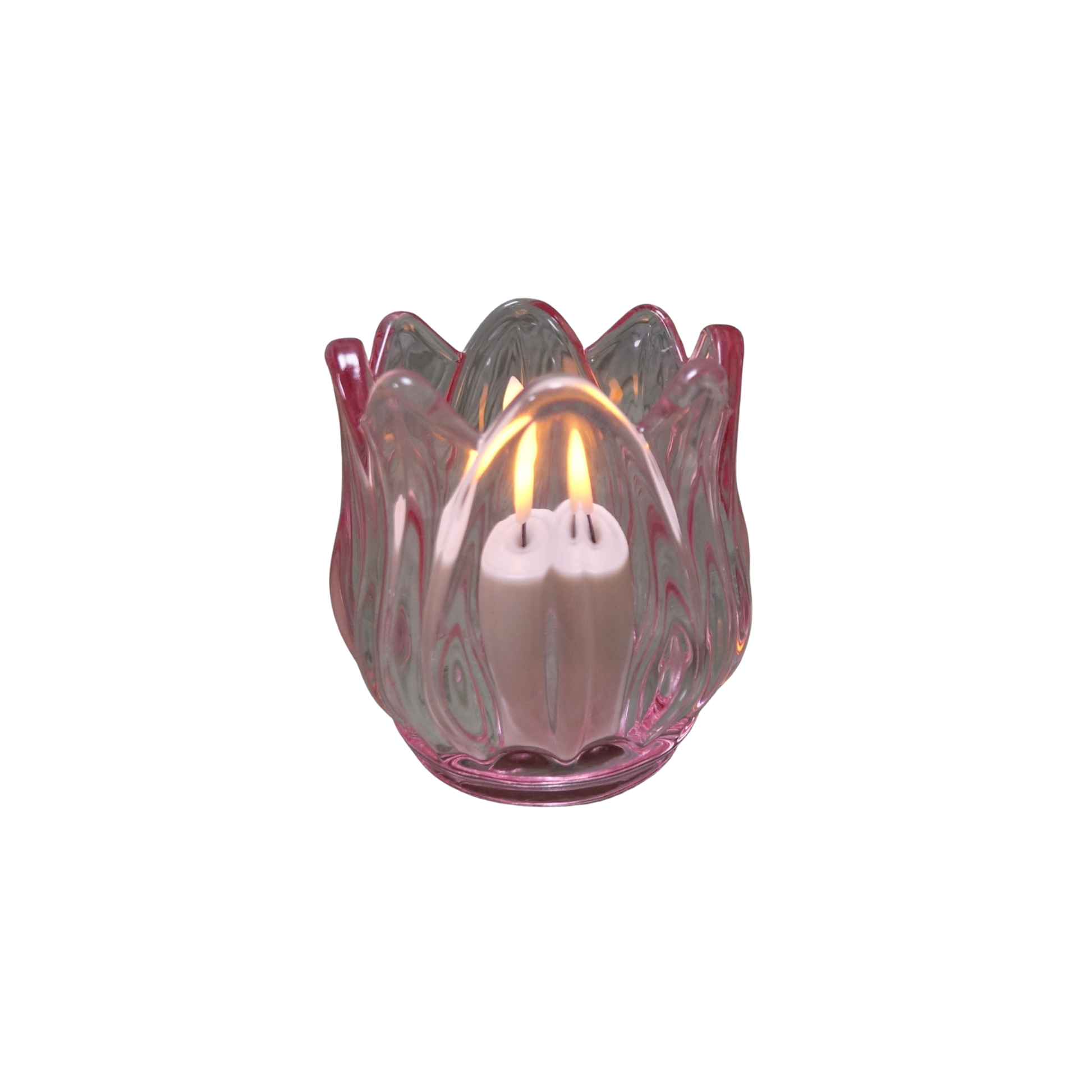 Glass Tulip Flower Candle Holders - Light Pink Single