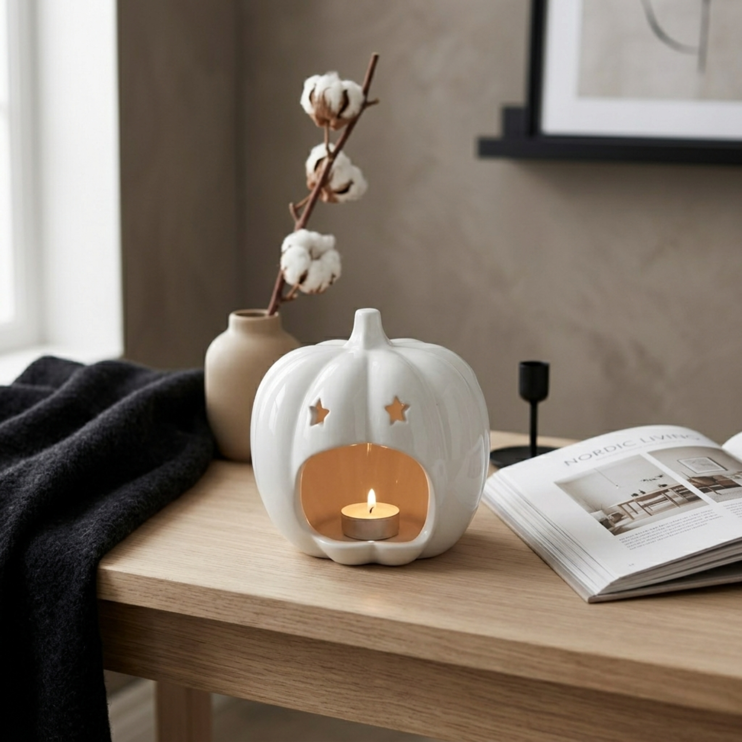 Woodside Home Living White Pumpkin Tea Light Holder