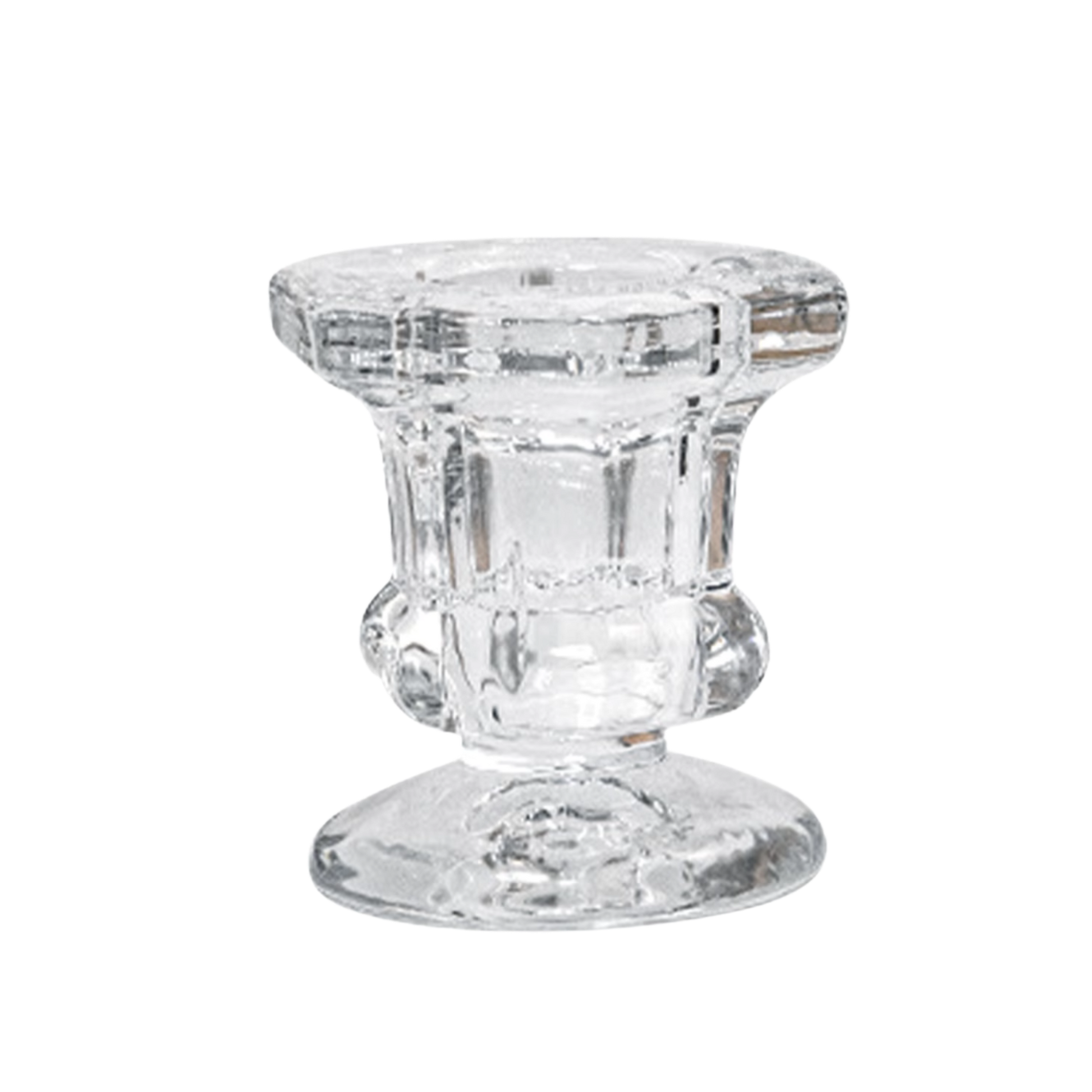 Clear Glass Candlestick Holder 5.8cm - Hexagon Design