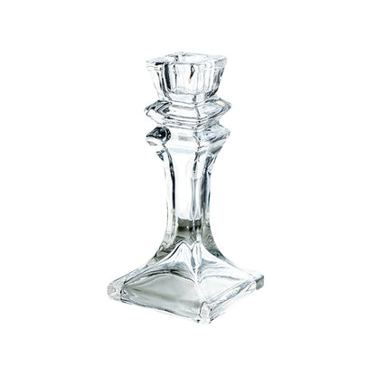 Glass Dinner Candle Holder - Square Base Design (15.5cm)