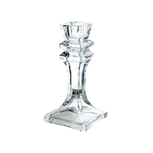 Glass Dinner Candle Holder - Square Base Design (15.5cm)