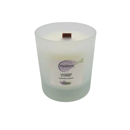 Woodside Home Fragrance Wooden Wick Glass Scented Candle - Lavender & Amber