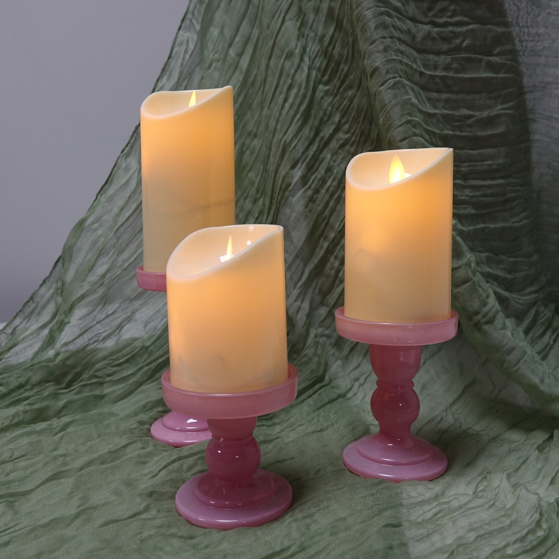 Pink Glass Pillar Candle Holder - Various Sizes