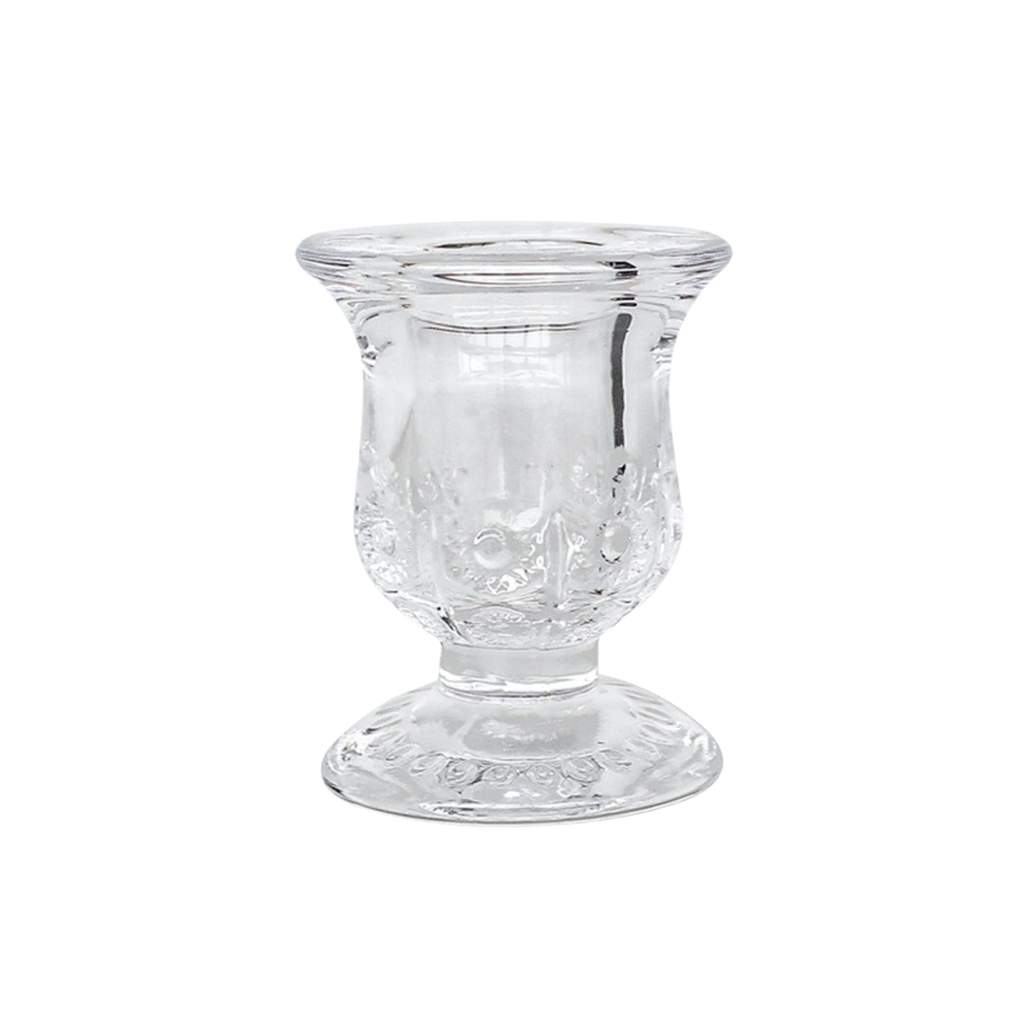 Clear Glass Candlestick Holder 6cm - Flower Design
