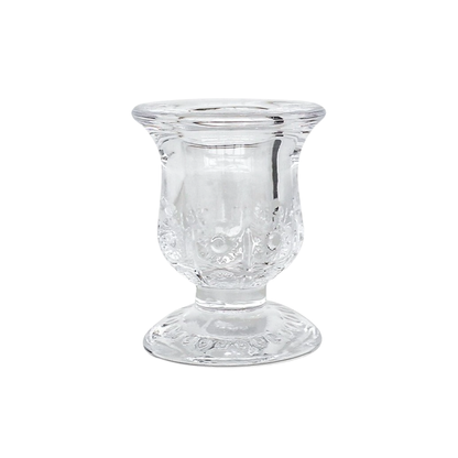 Clear Glass Candlestick Holder 6cm - Flower Design