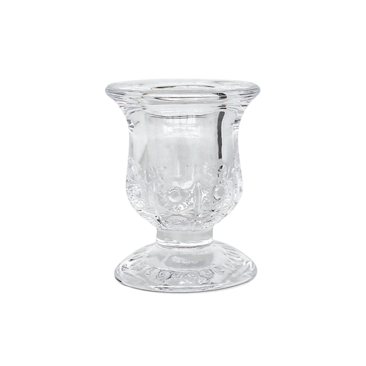 Clear Glass Candlestick Holder 6cm - Flower Design