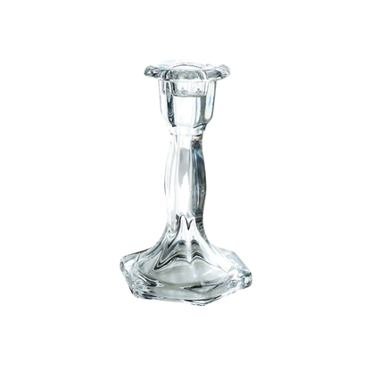 Glass Dinner Candle Holder - Hexagon Base Design (16cm)