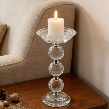 Glass Pillar Candle Holder Crystal Ball Design - Various Sizes