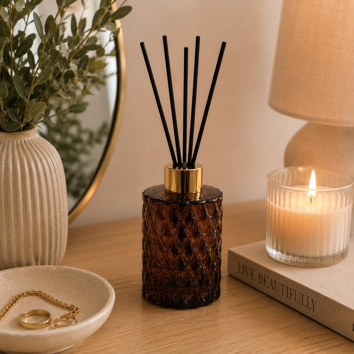 Woodside Home Living Autumn Reed Diffuser Vase - Warm Amber