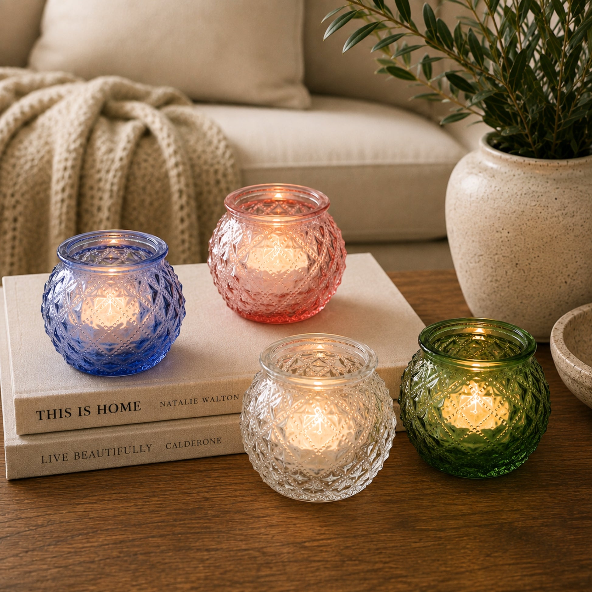 Round Glass Tealight Holders - Various Colours
