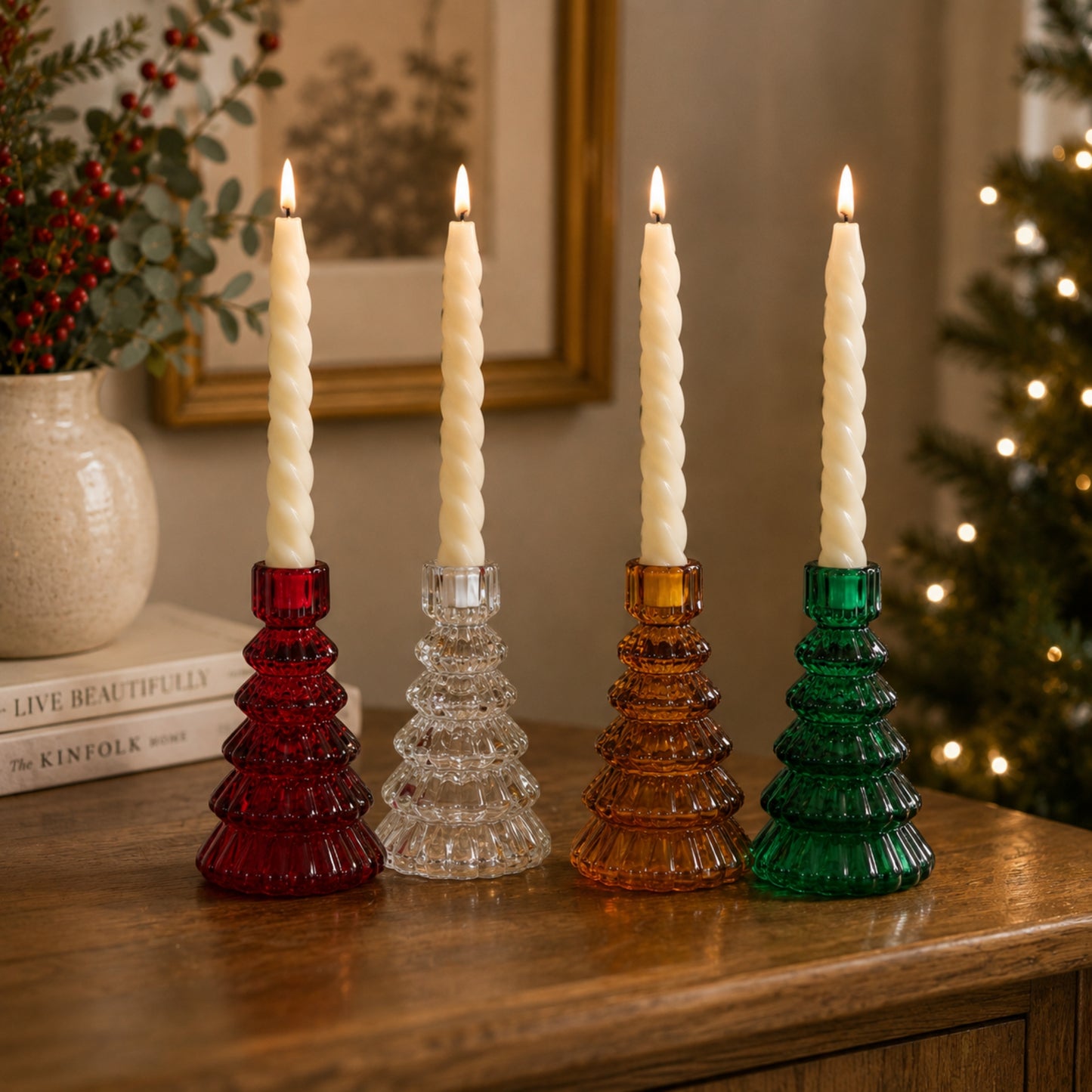 Large Christmas Tree Candle Holders - Various Colours
