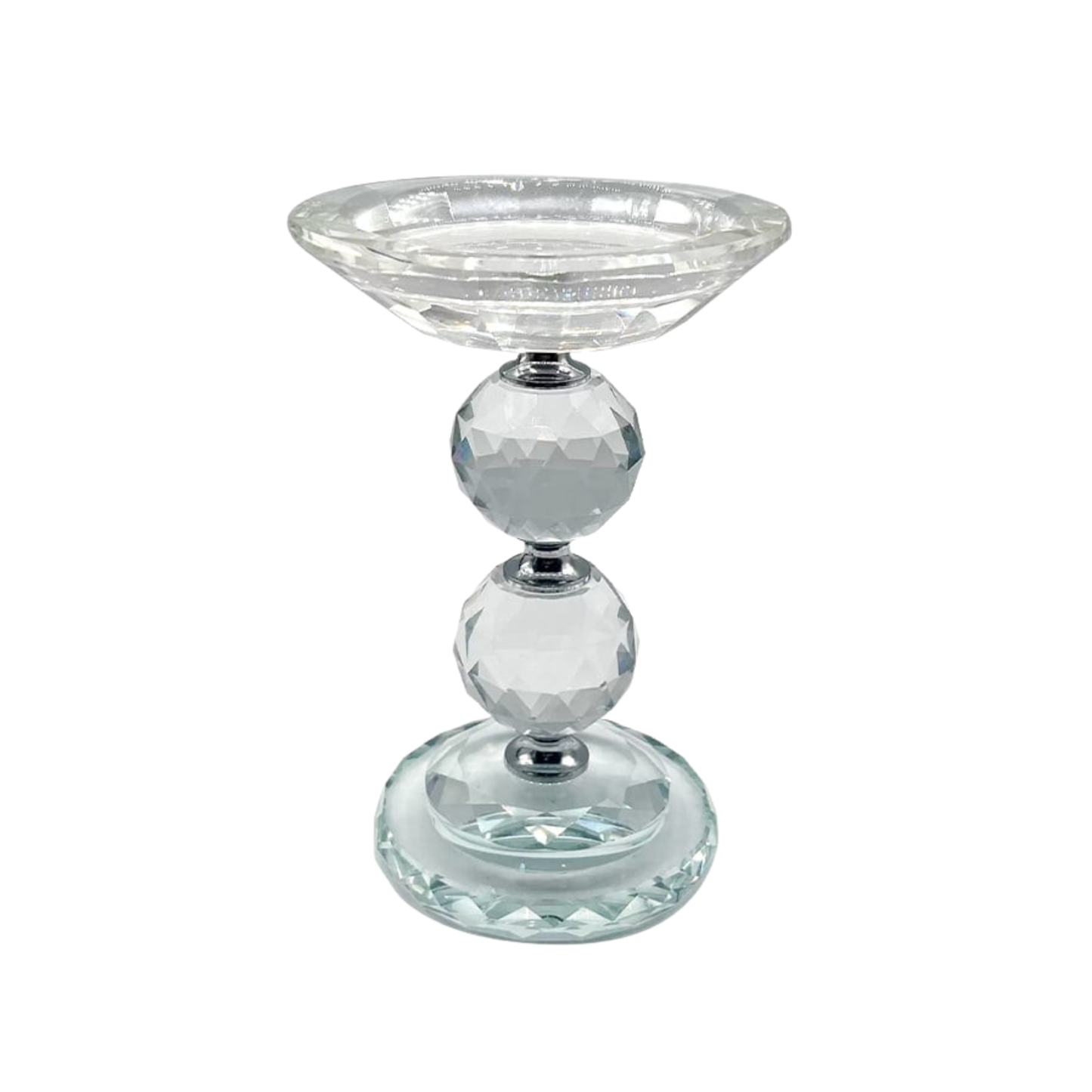 Glass Pillar Candle Holder Crystal Ball Design - Various Sizes