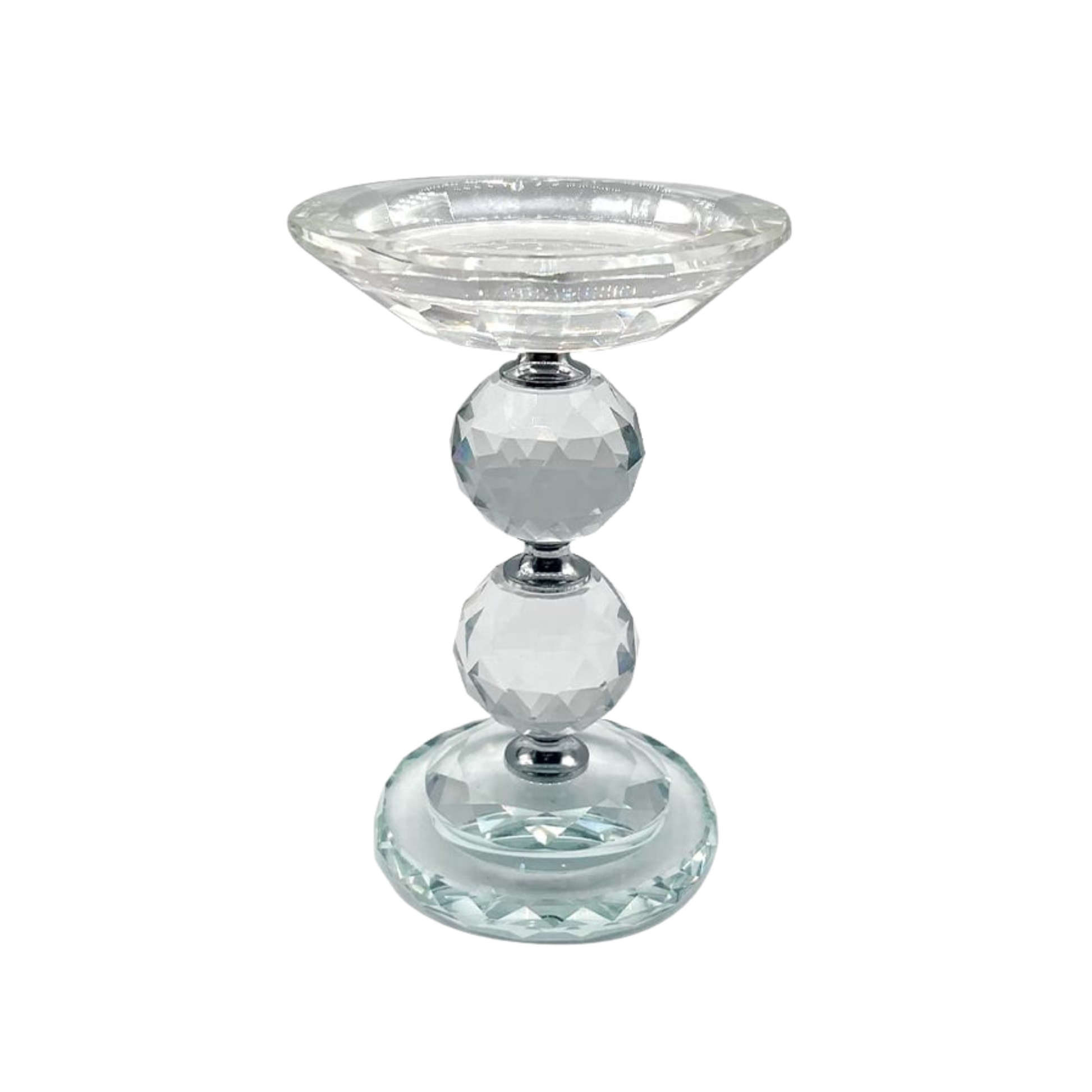 Glass Pillar Candle Holder Crystal Ball Design - Various Sizes