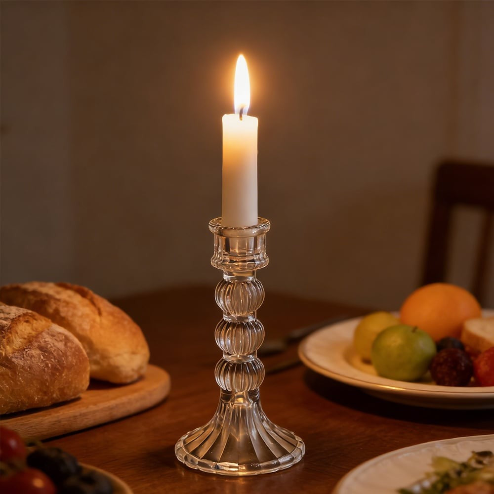 Glass Dinner Candle Holder Ribbed Design - Various Sizes	