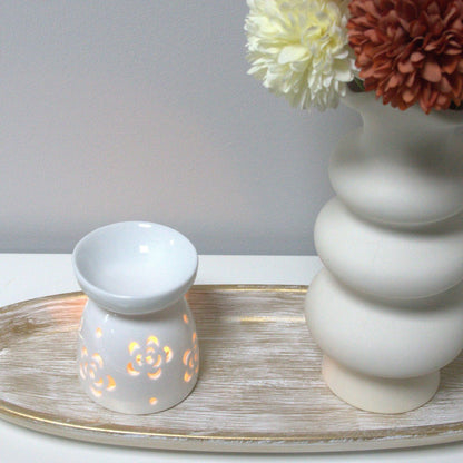 White Ceramic Wax Burner - Rose Design