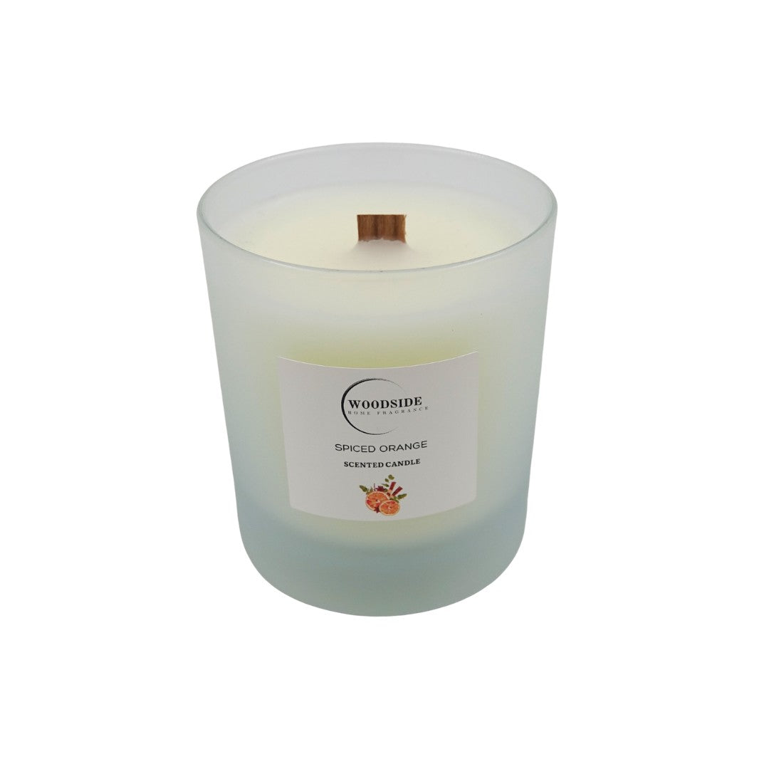 Woodside Home Fragrance Wooden Wick Glass Scented Candle - Spiced Orange 