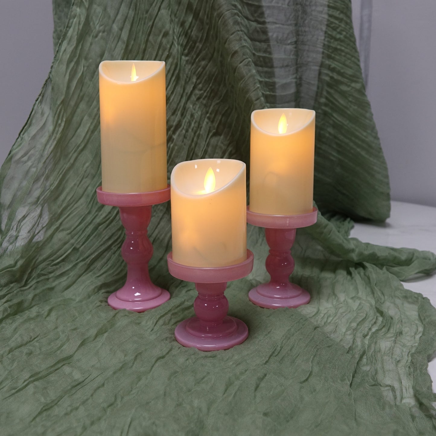 Pink Glass Pillar Candle Holder - Various Sizes
