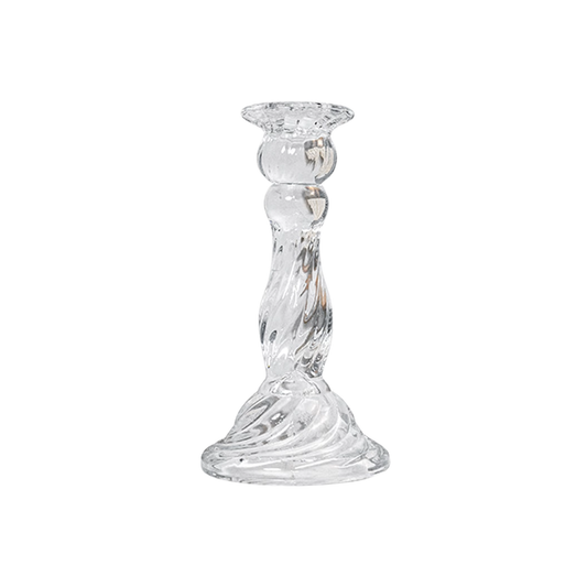 Glass Dinner Candle Holder - Swirl Design (16cm)