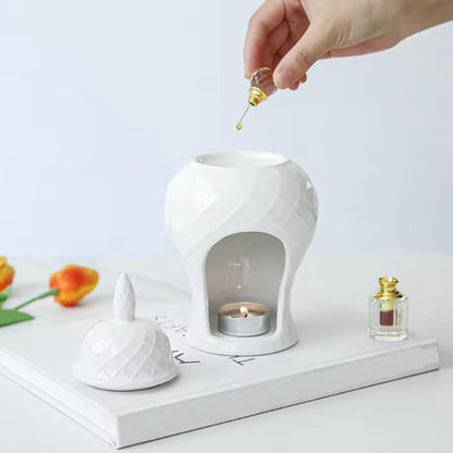 White Ceramic Ginger Jar  Wax Melt/Oil Burner