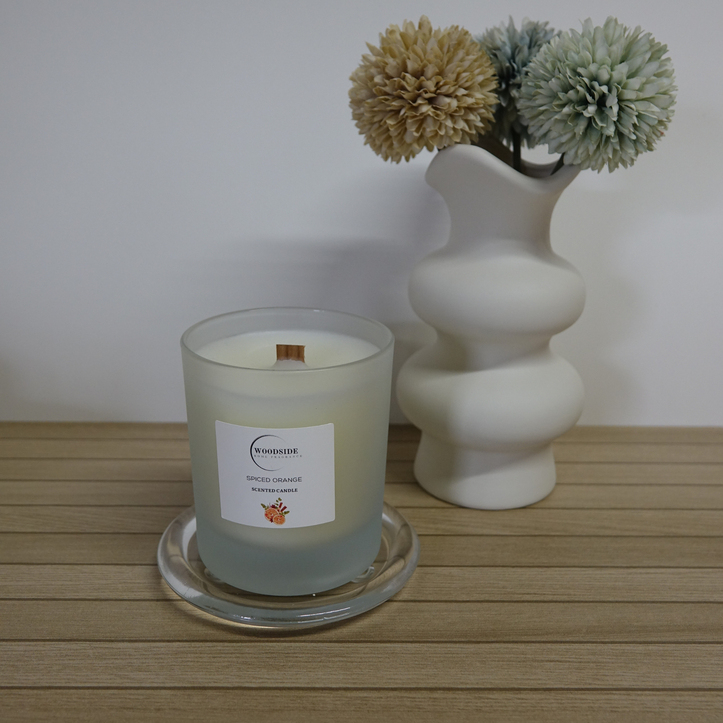 Woodside Home Fragrance Wooden Wick Glass Scented Candle - Spiced Orange 