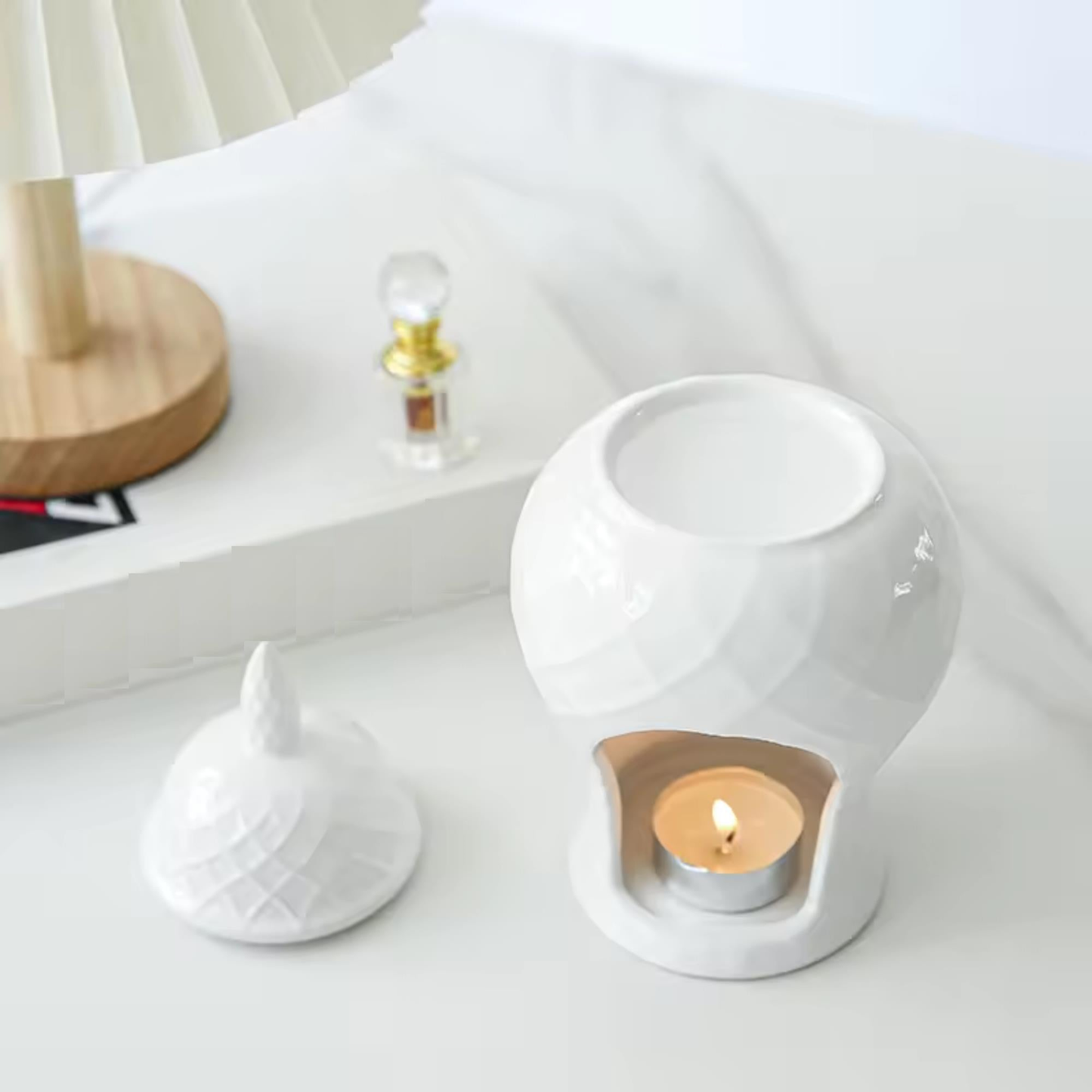 White Ceramic Ginger Jar  Wax Melt/Oil Burner