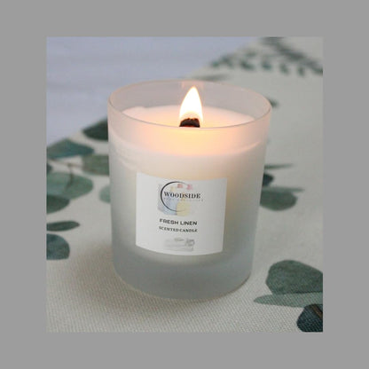 Woodside Home Fragrance Wooden Wick Glass Scented Candle - Fresh Linen