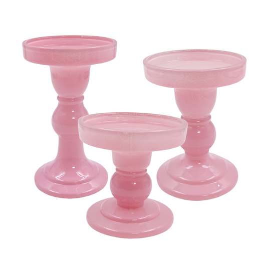 Pink Glass Pillar Candle Holder - Various Sizes