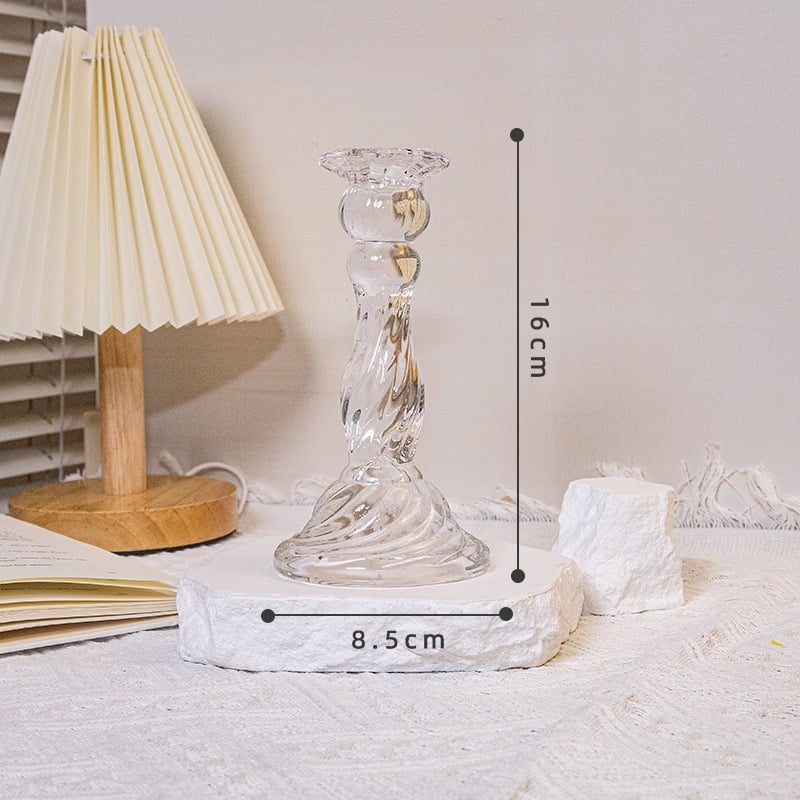 Glass Dinner Candle Holder - Swirl Design (16cm)